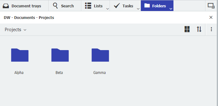 Folder view for project documents